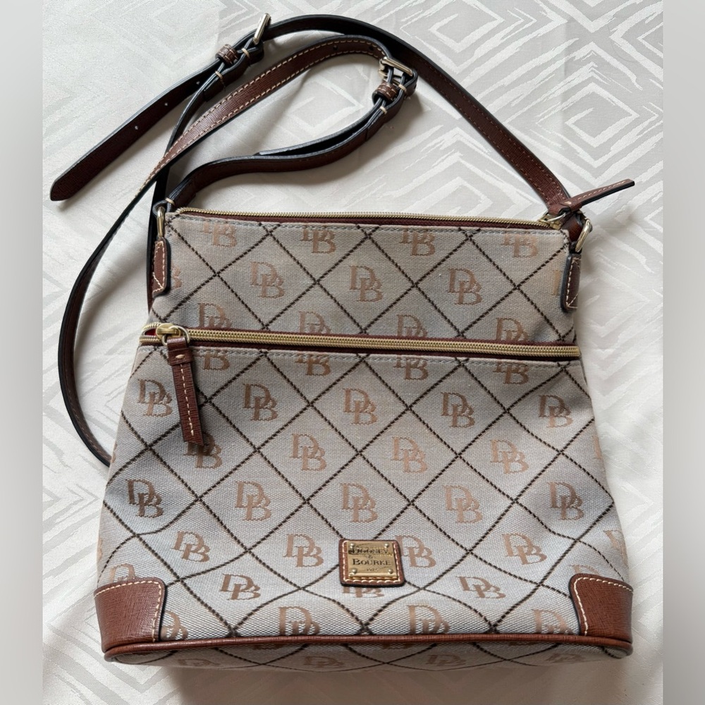 Dooney & Bourke Logo Pattern Crossbody Bag in Brown and Tan Purse Shoulder
